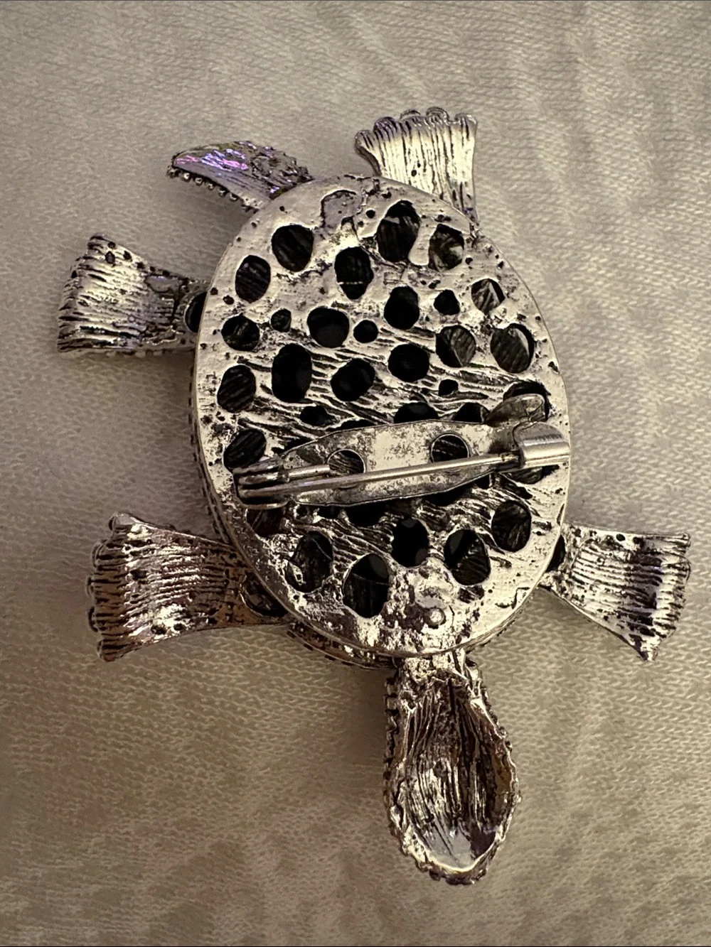 Abalone Shell Turtle Brooch - Iridescent Blue Green